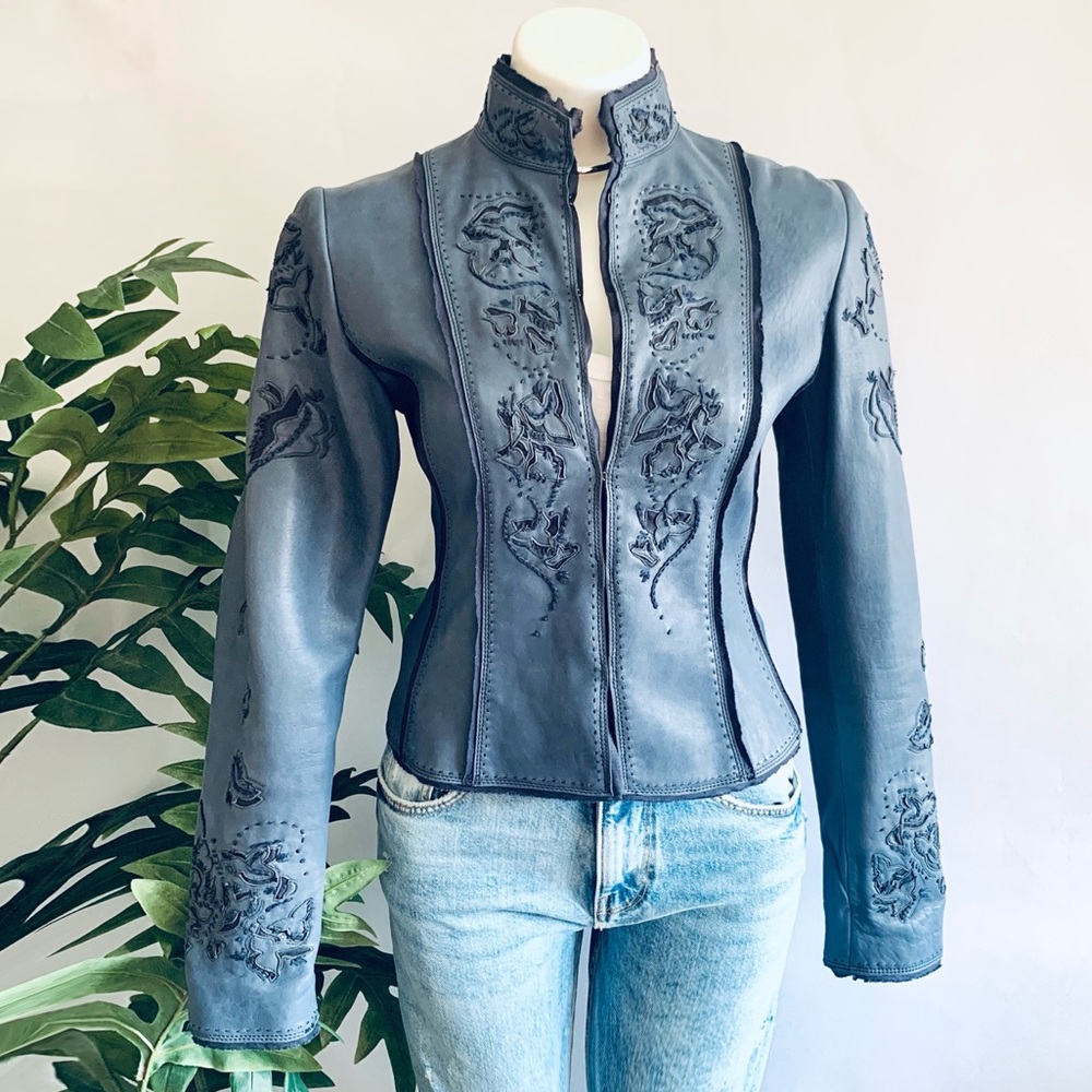 l e a t h e r :: Stunning Laser Cut Embroidered Napa Leather Jacket